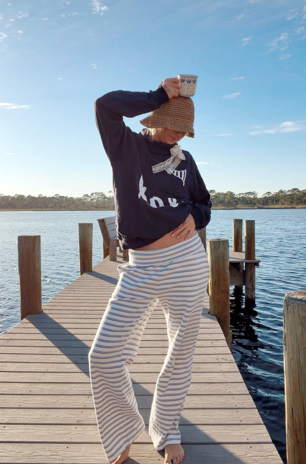 Striped Foldover Pants