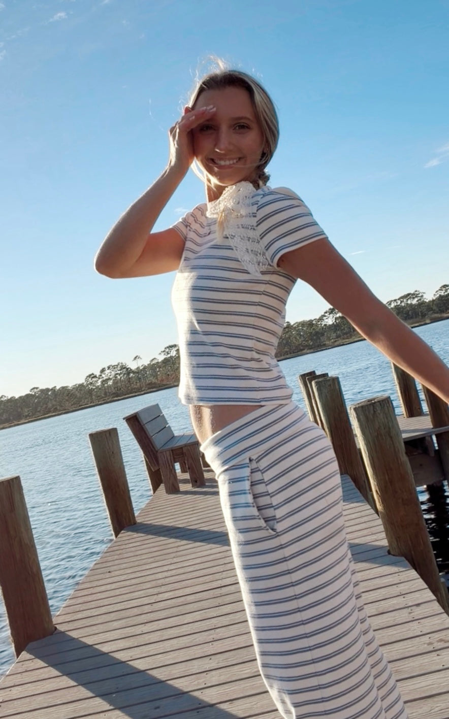 Striped Foldover Pants