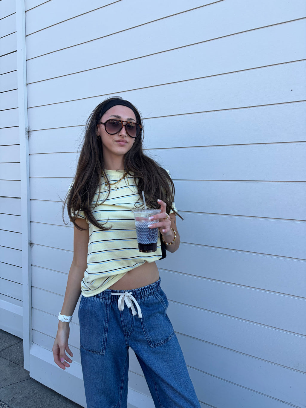 Seaside Oversized Tee Yellow Stripe