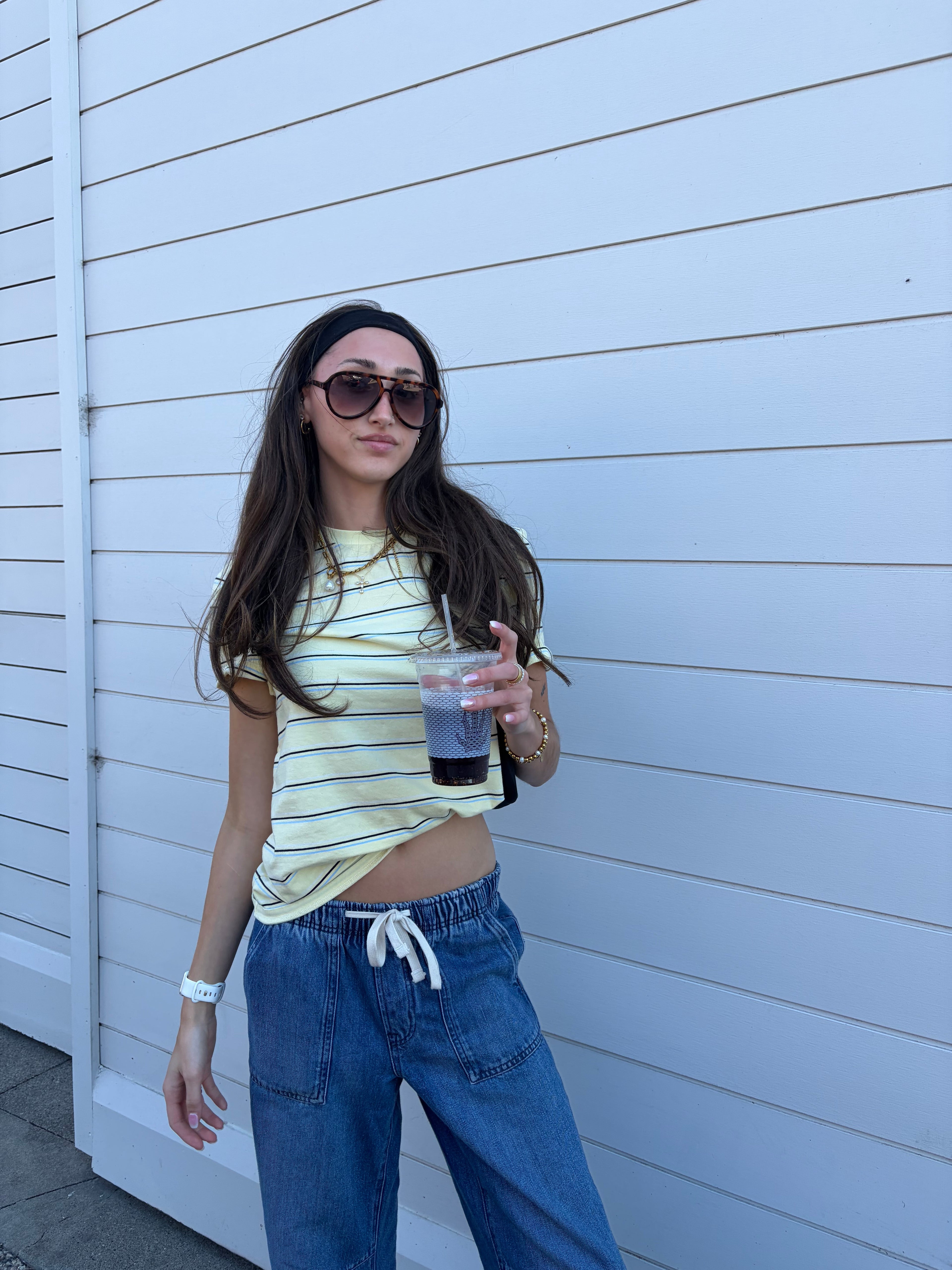 Seaside Oversized Tee Yellow Stripe