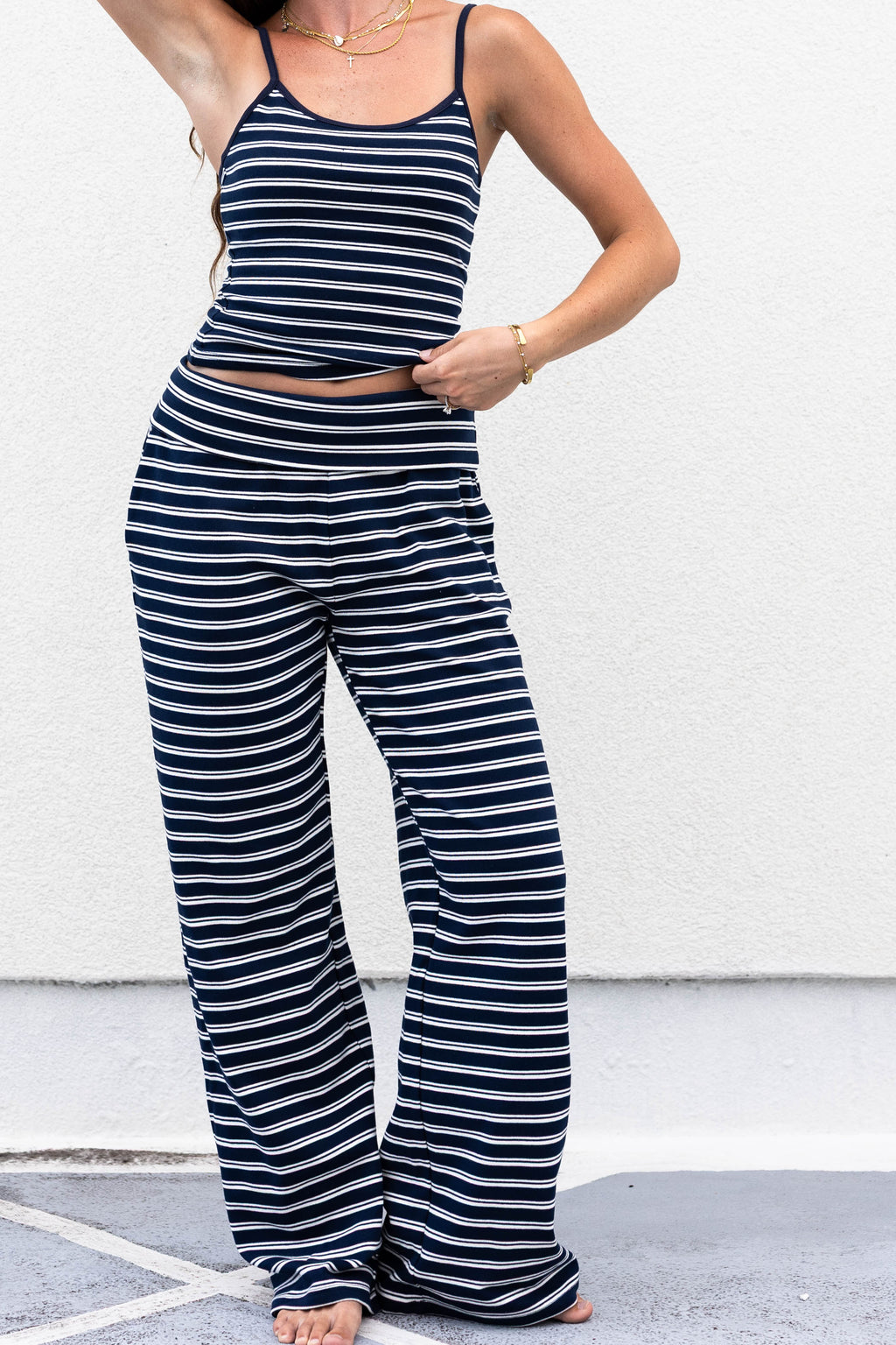Striped Foldover Pants